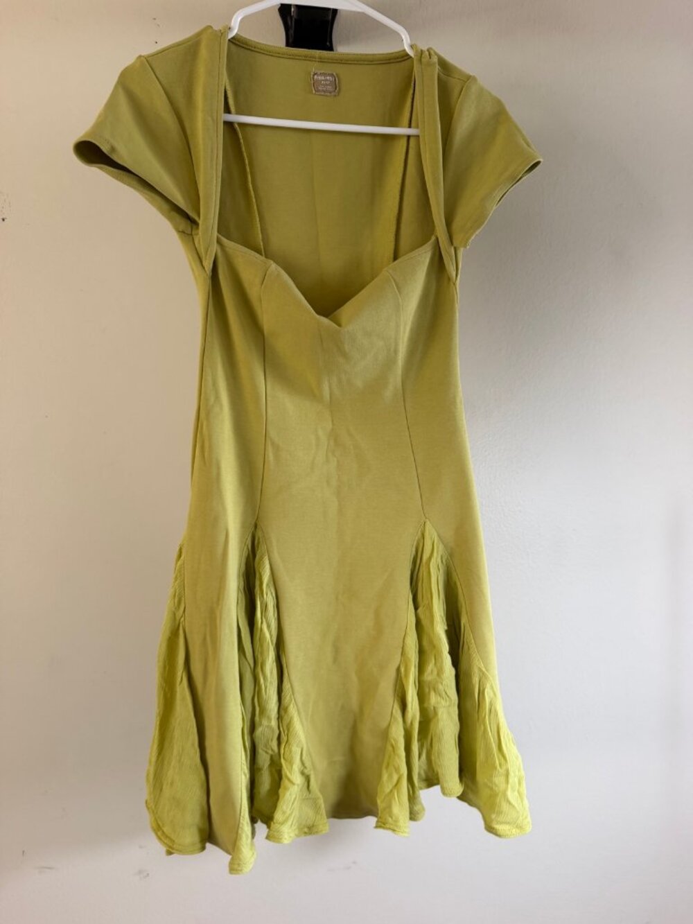 Free People Green Mini Dress Sweetheart Neck Godet Hem XS NWOT